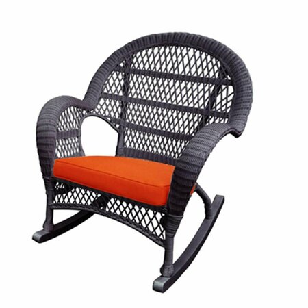 JECO W00208-R-4-FS016-CS Espresso Wicker Rocker Chair with Orange Cushion, 4PK W00208-R_4-FS016-CS